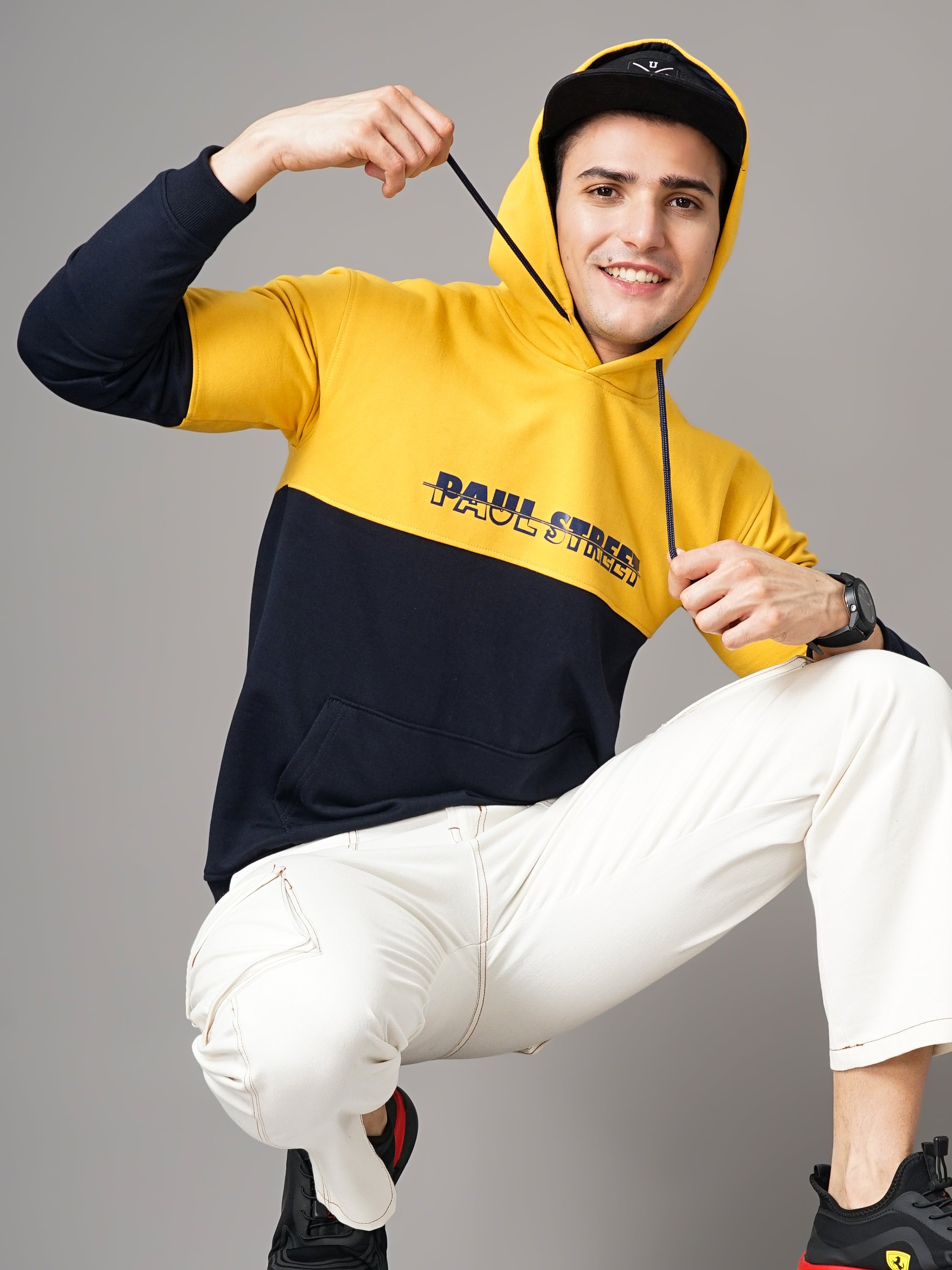 Men Yellow and Navy Meld Hoodie