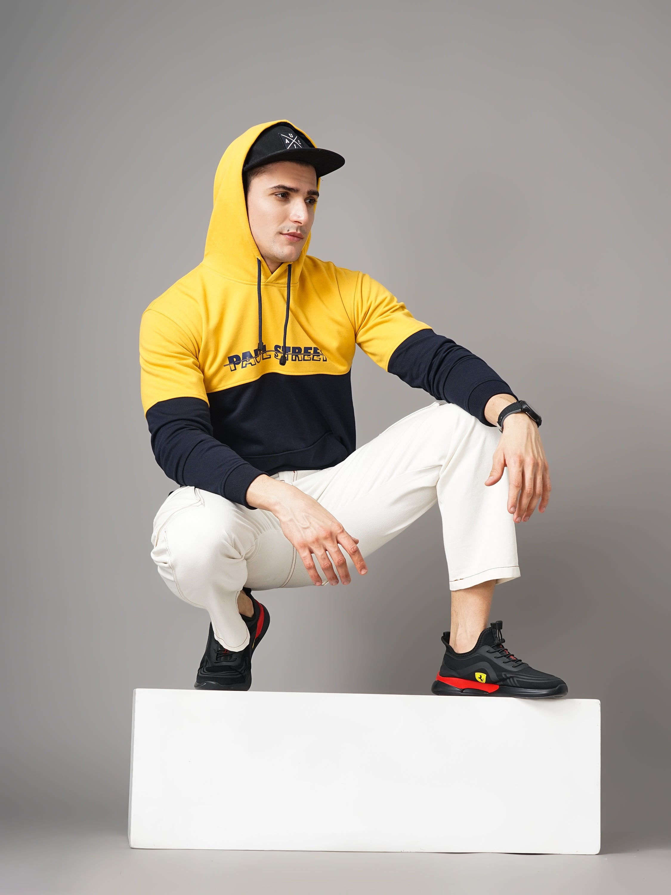 Men Yellow and Navy Meld Hoodie