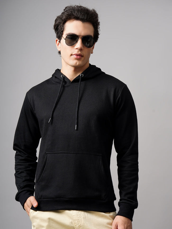 Men Solid Black Hoodie