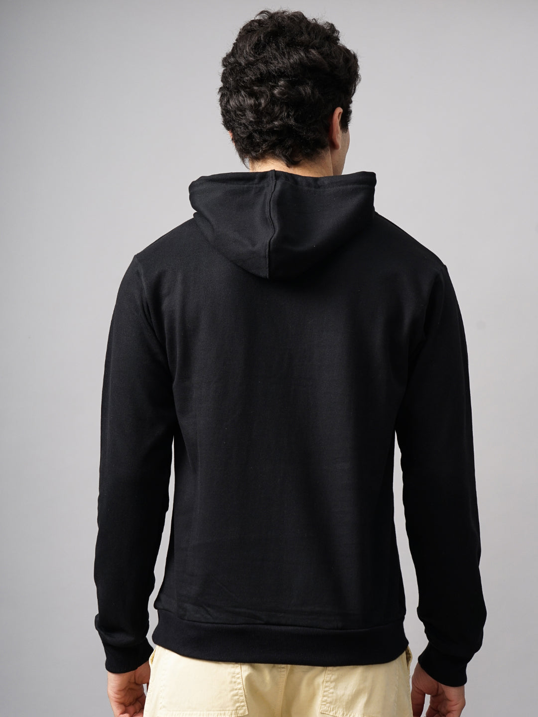 Men Solid Black Hoodie