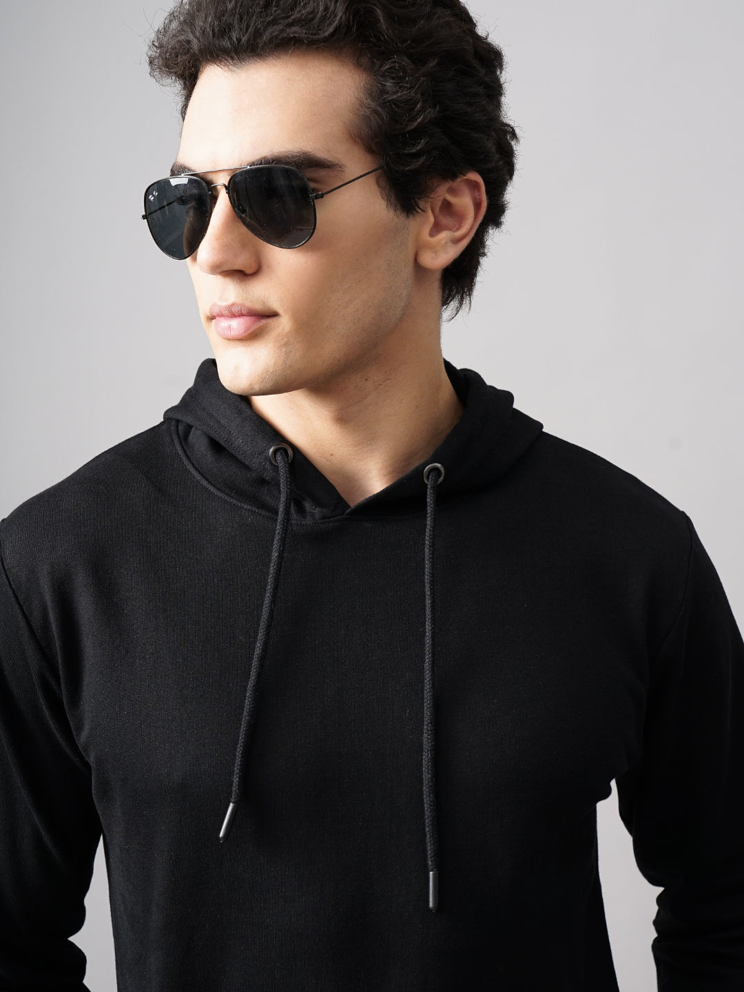 Men Solid Black Hoodie