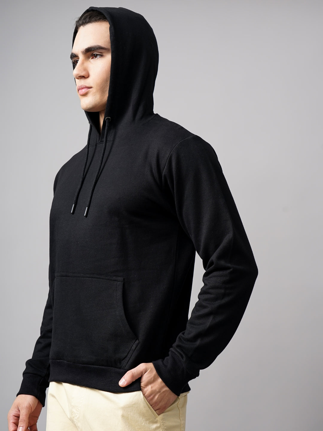 Men Solid Black Hoodie