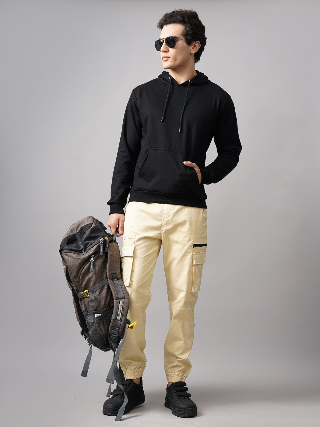 Men Solid Black Hoodie