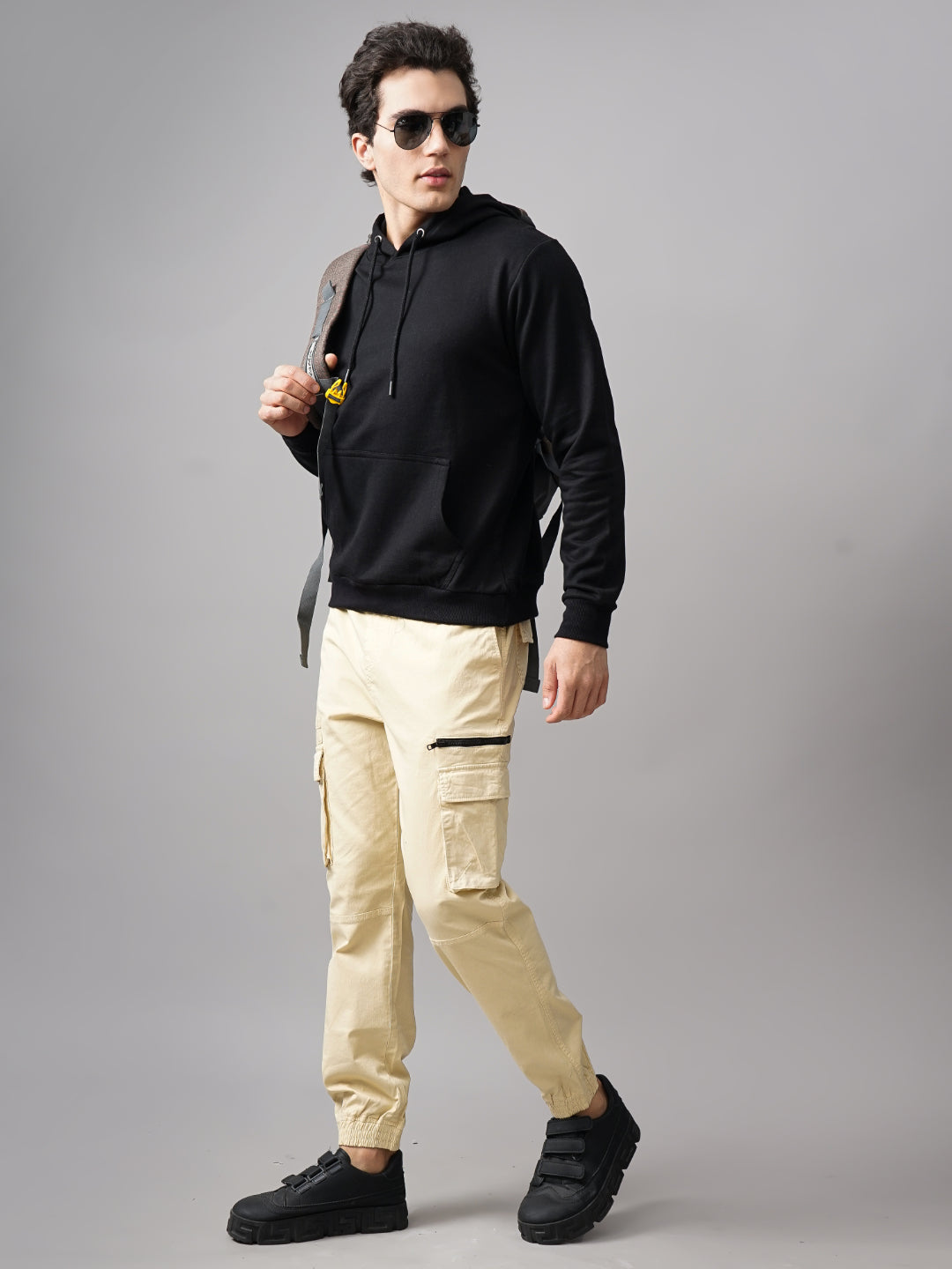 Men Solid Black Hoodie