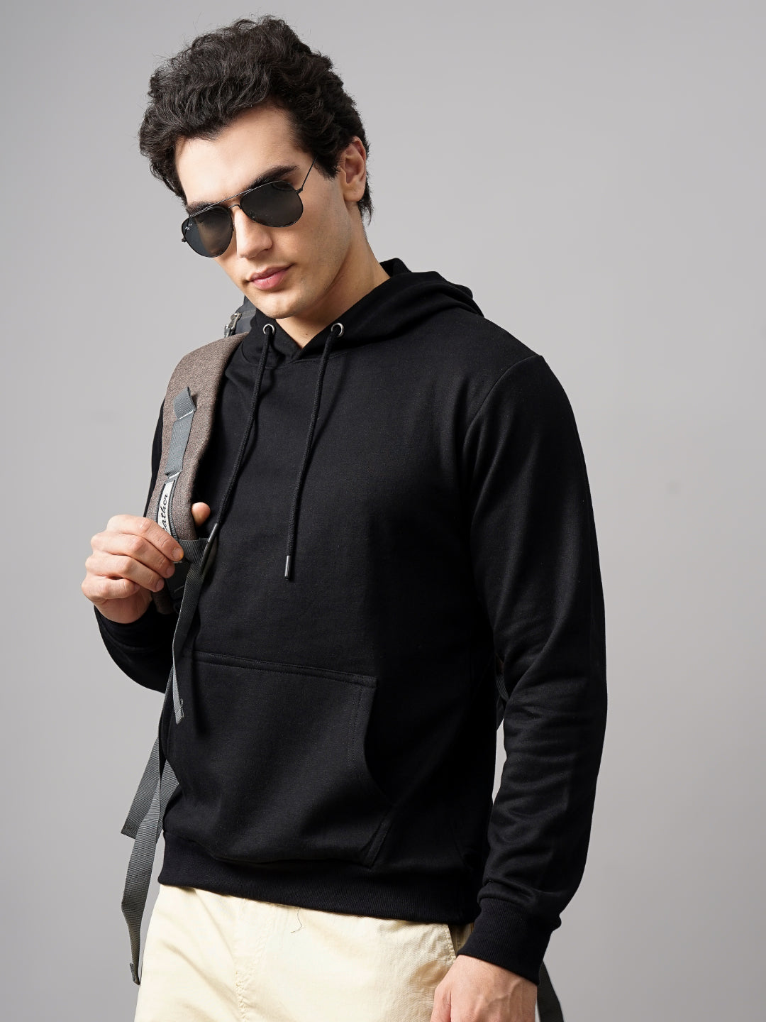 Men Solid Black Hoodie