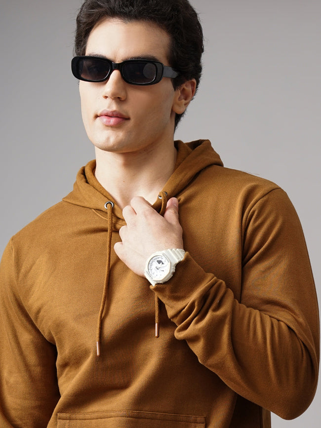 Men Solid Brown Hoodie