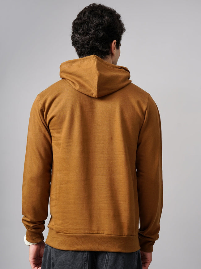 Men Solid Brown Hoodie