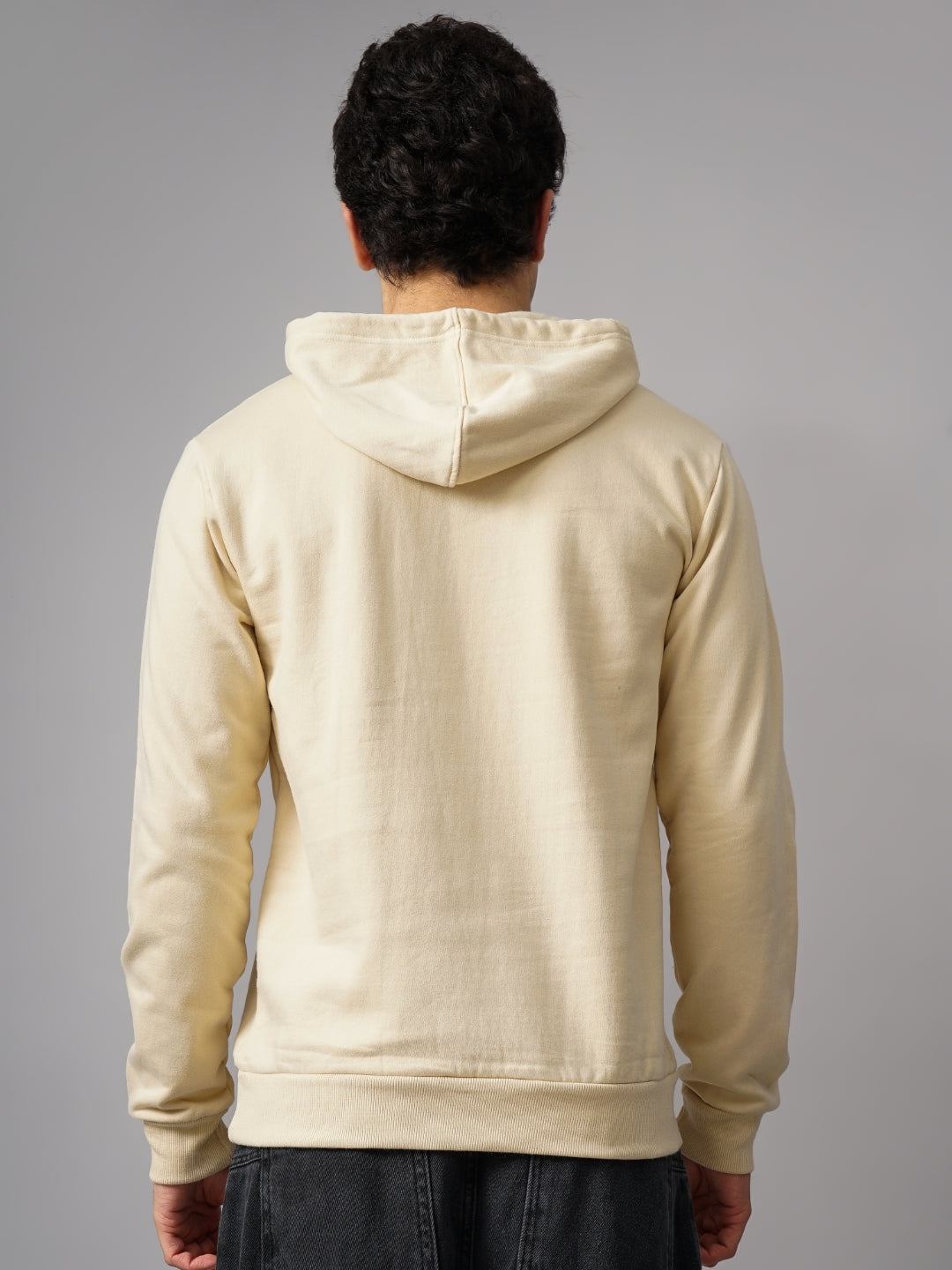 Men Solid Cream Hoodie
