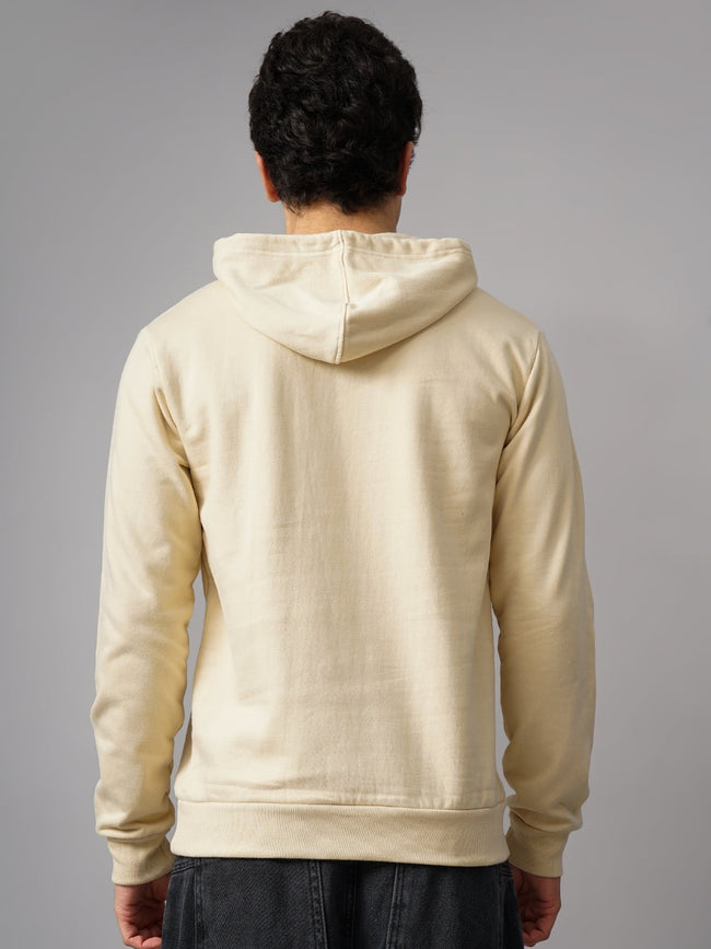 Men Solid Cream Hoodie