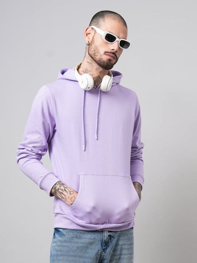 Men Solid Lavender Hoodie