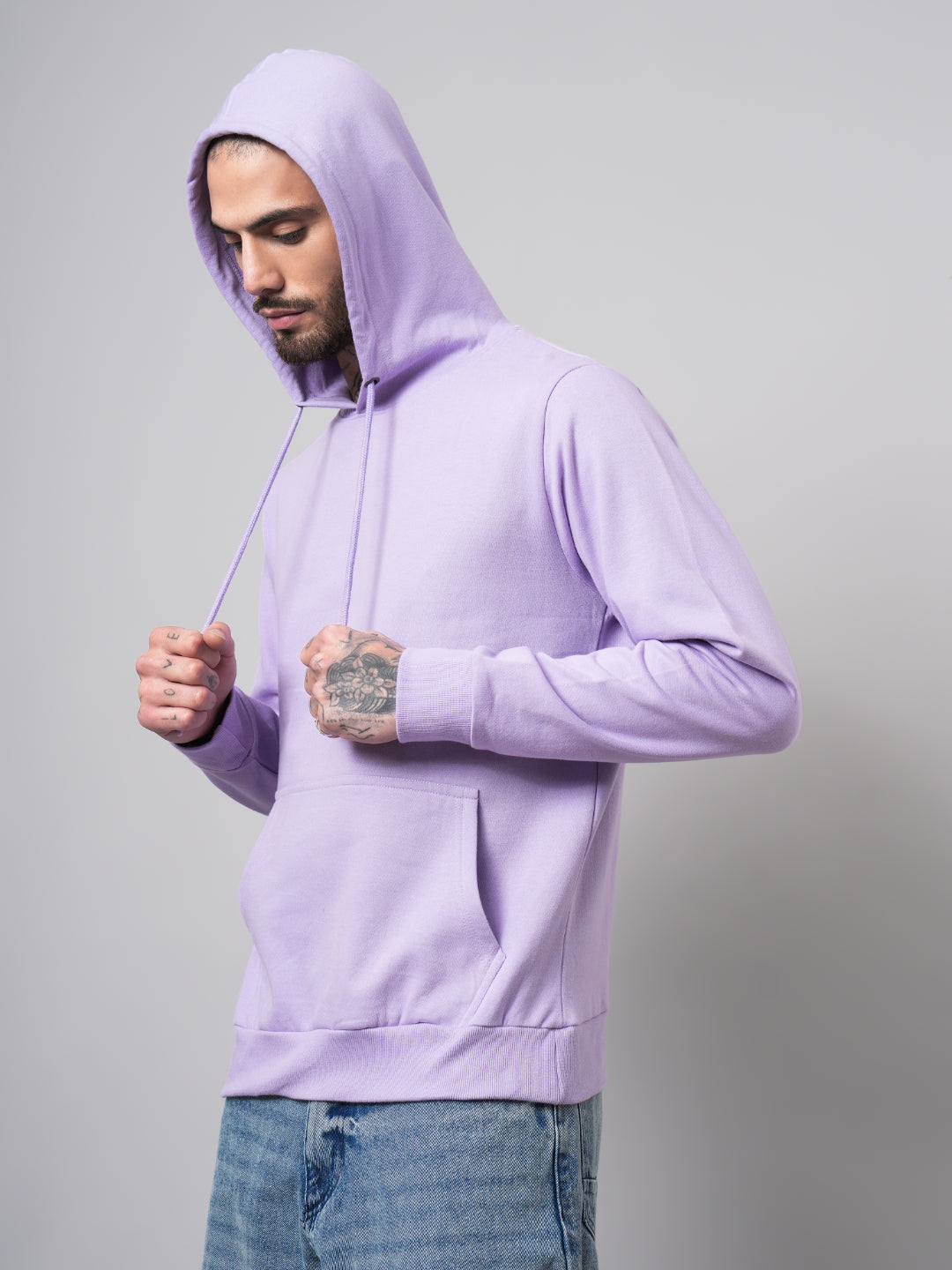 Men Solid Lavender Hoodie