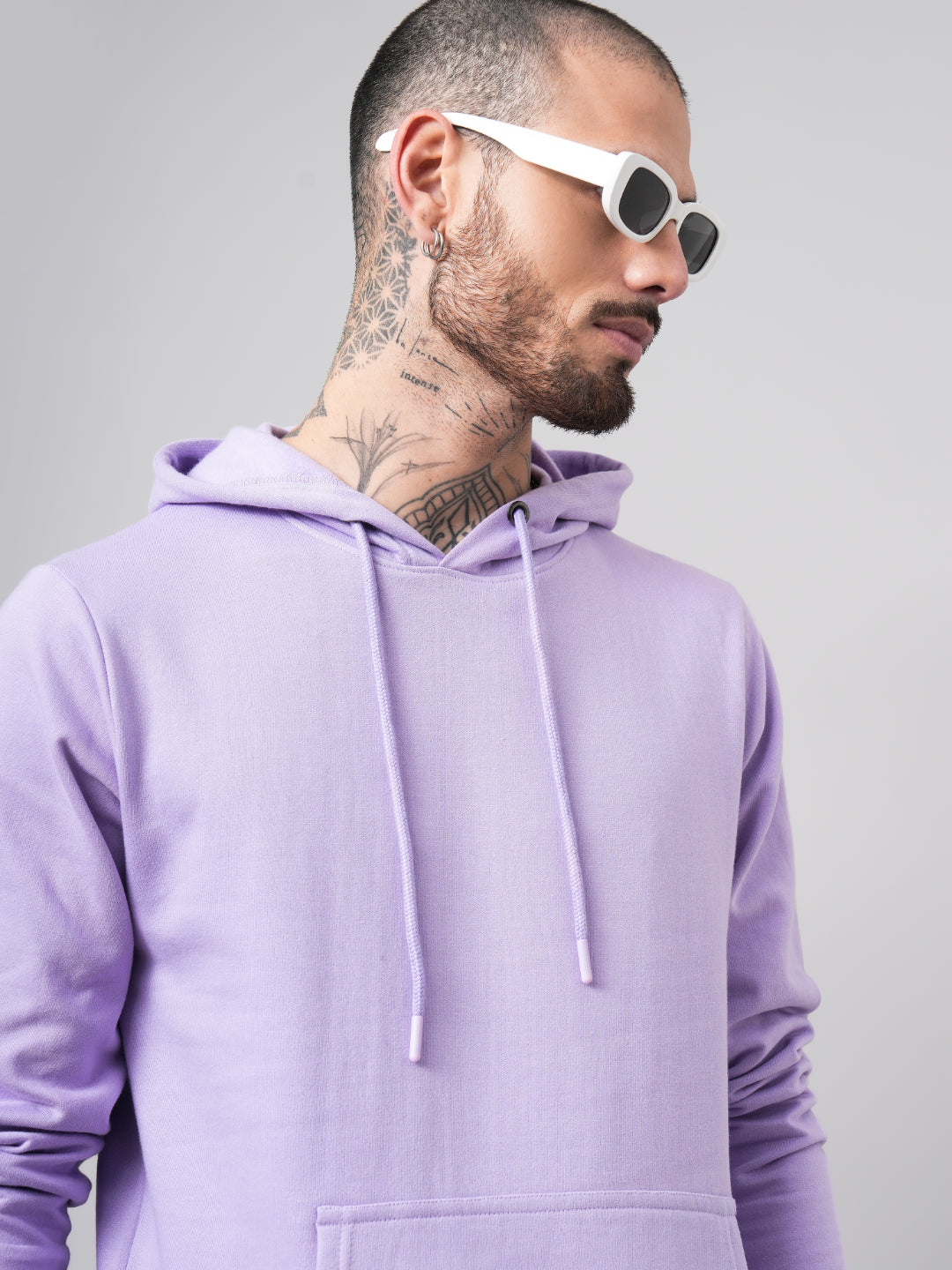 Men Solid Lavender Hoodie