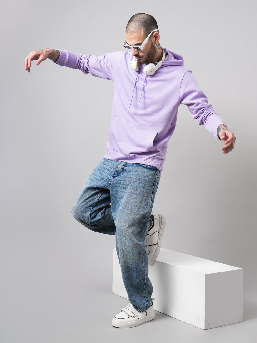 Men Solid Lavender Hoodie