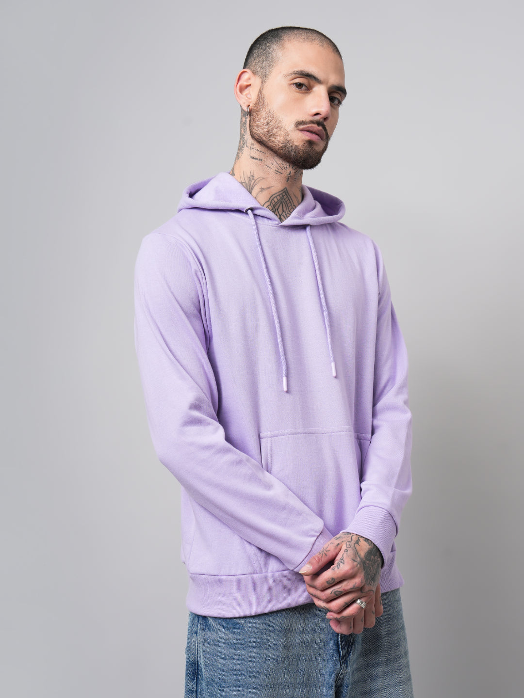 Men Solid Lavender Hoodie