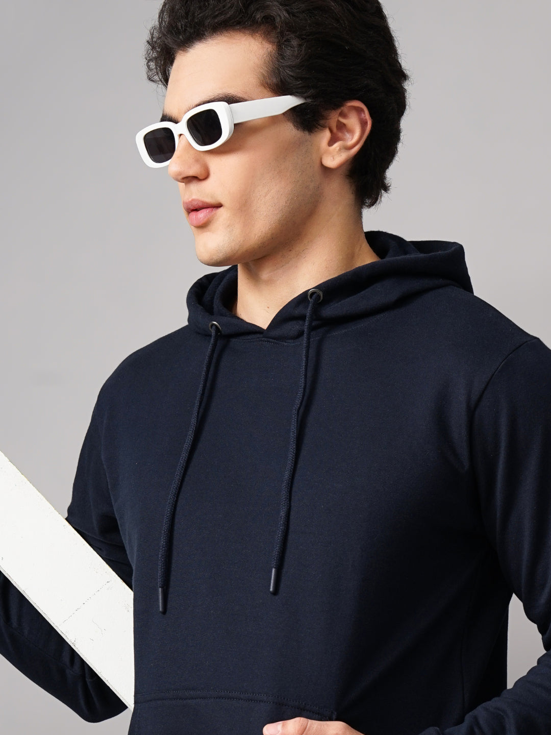 Men Solid Navy Hoodie