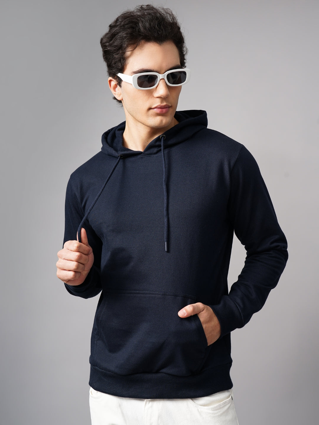 Men Solid Navy Hoodie