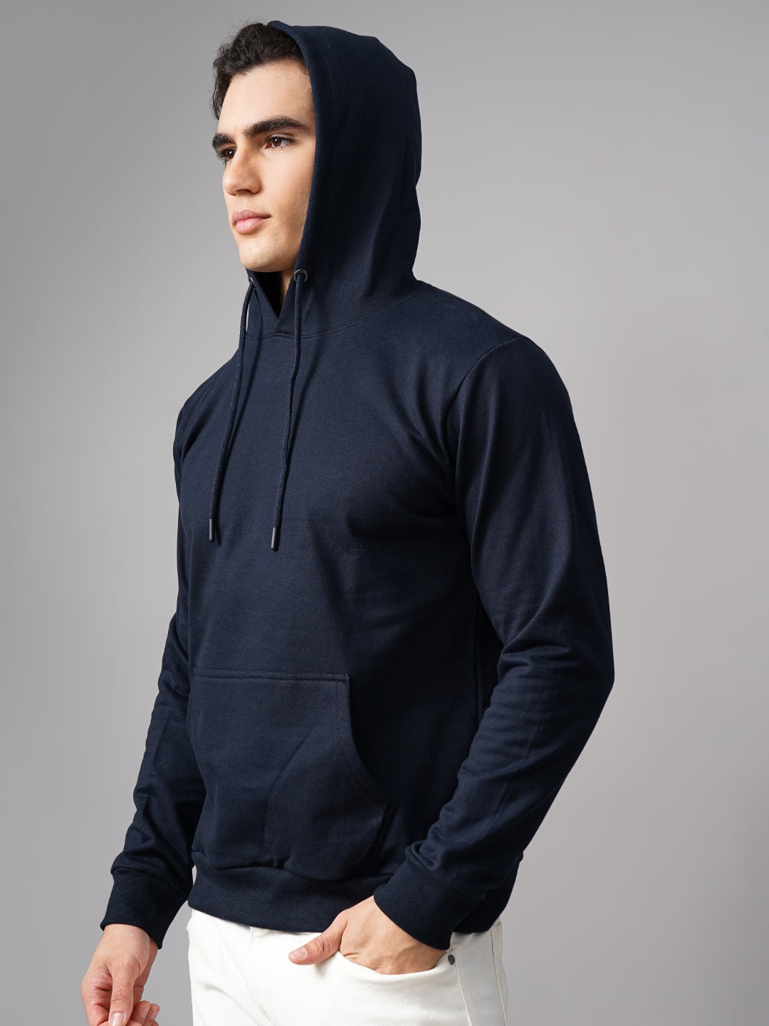 Men Solid Navy Hoodie