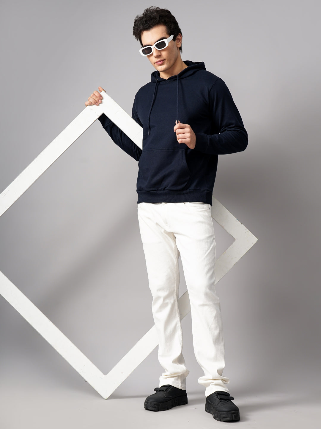 Men Solid Navy Hoodie