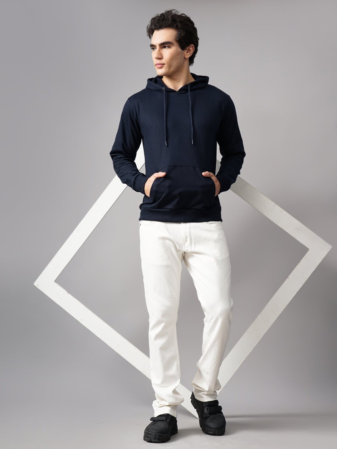 Men Solid Navy Hoodie
