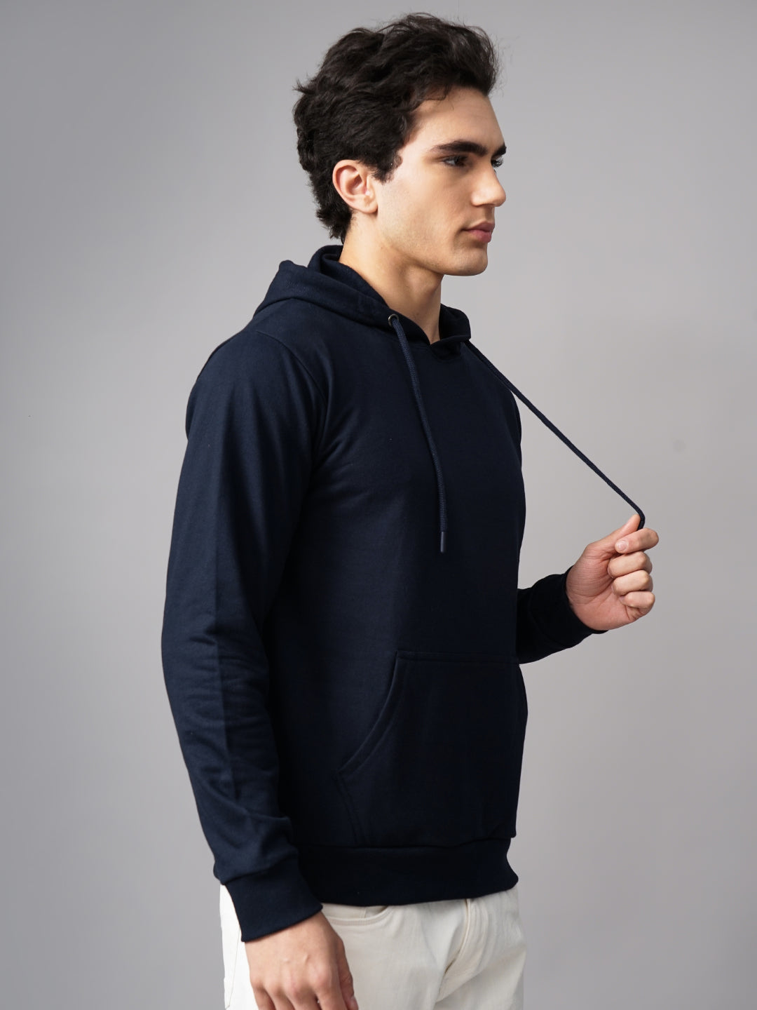Men Solid Navy Hoodie
