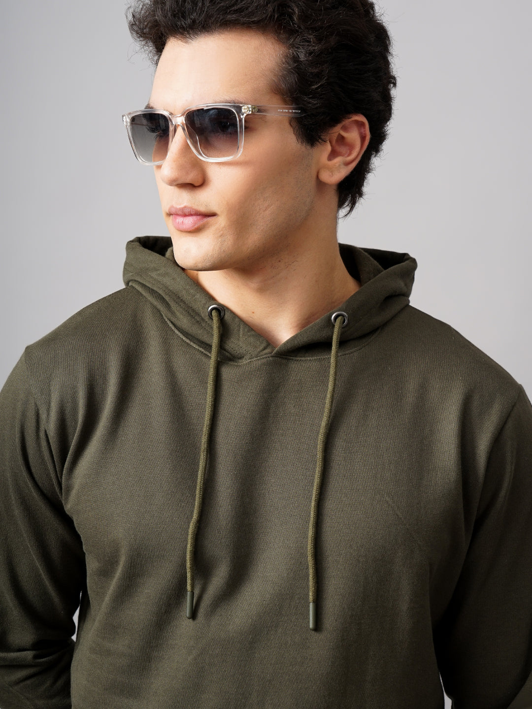 Men Solid Olive Hoodie