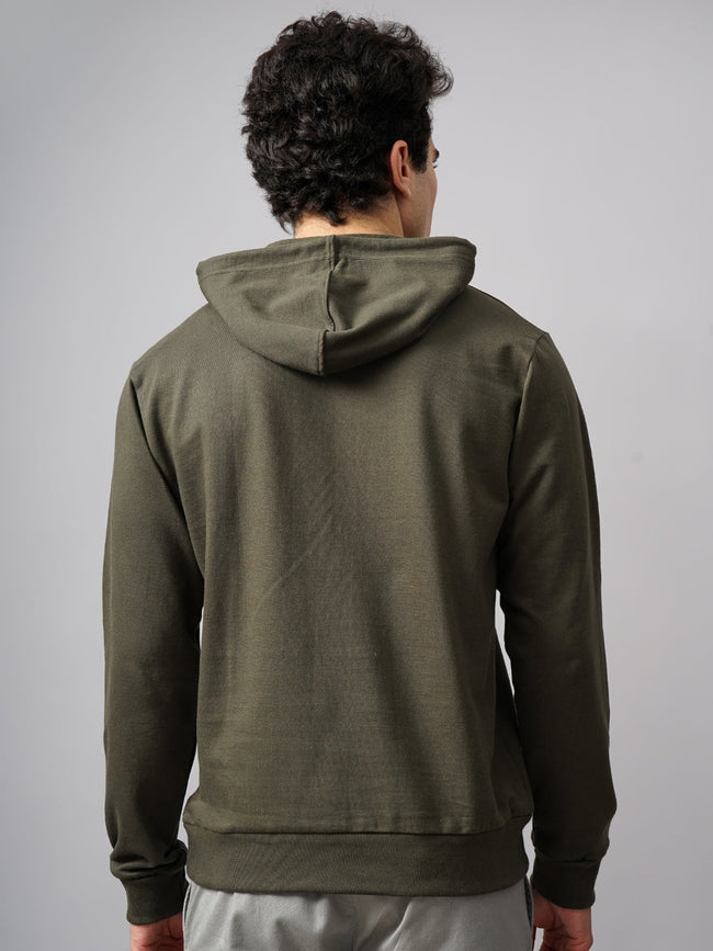 Men Solid Olive Hoodie