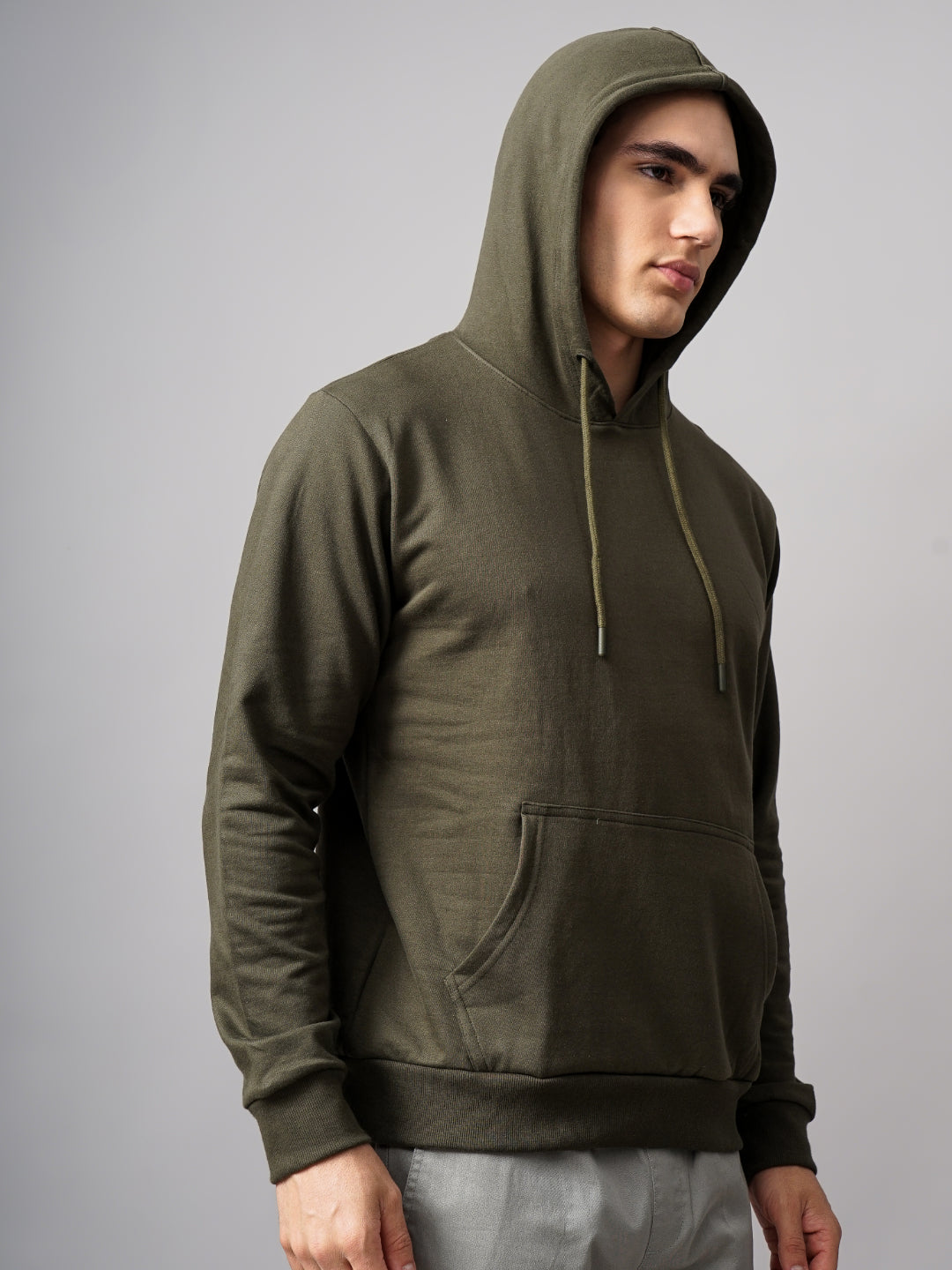 Men Solid Olive Hoodie