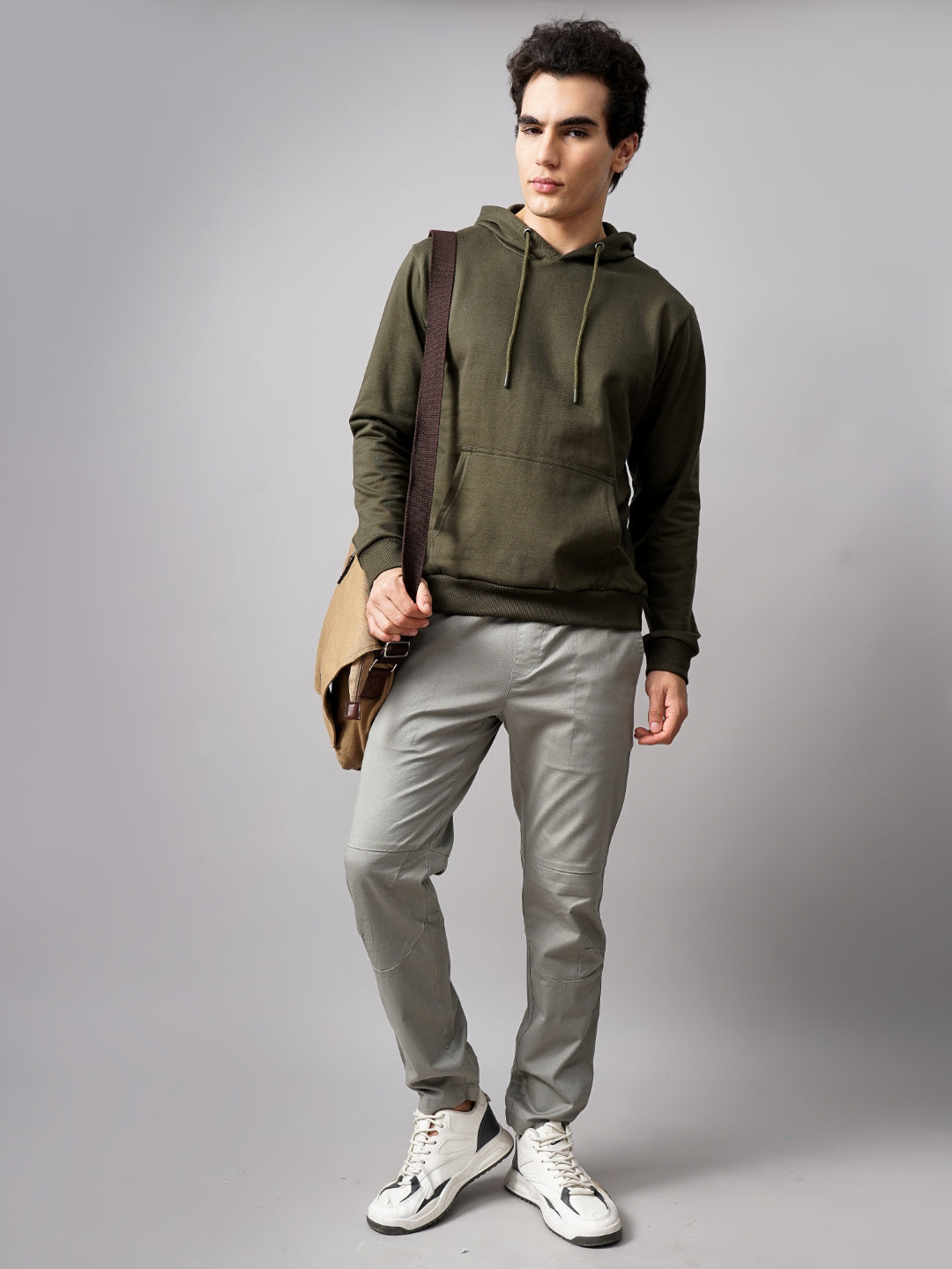 Men Solid Olive Hoodie