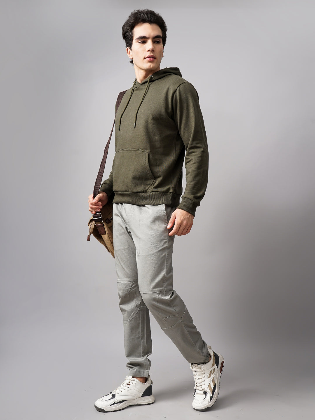 Men Solid Olive Hoodie