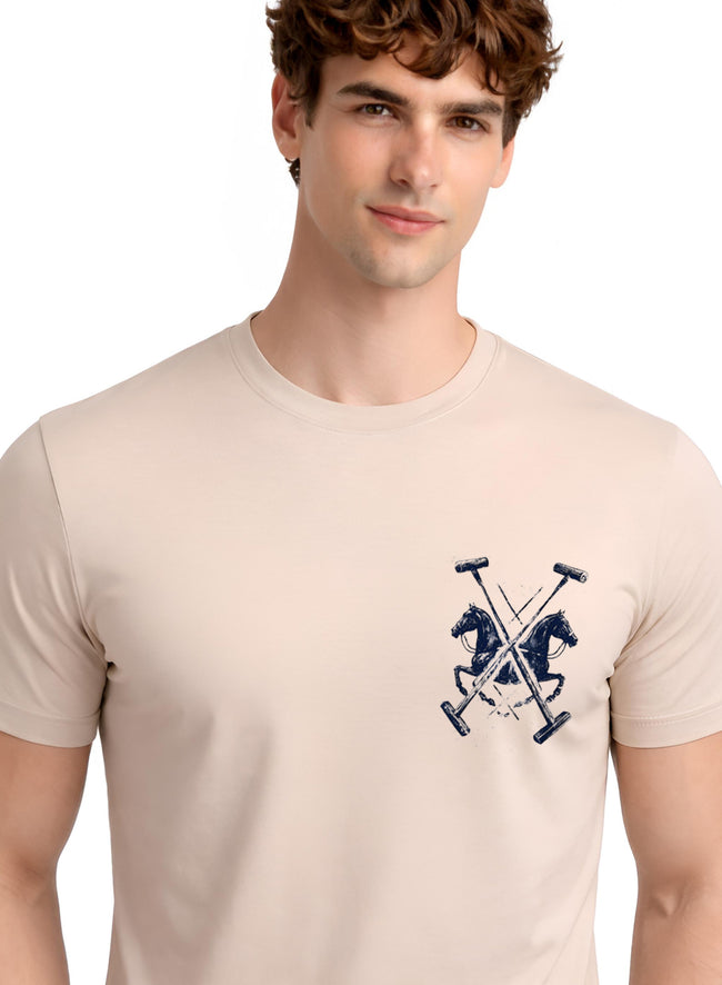 Men Beige Polo Crest Printed T-Shirt