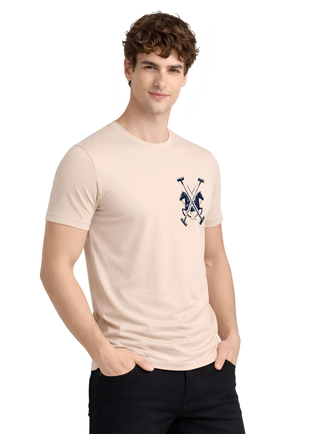 Men Beige Polo Crest Printed T-Shirt