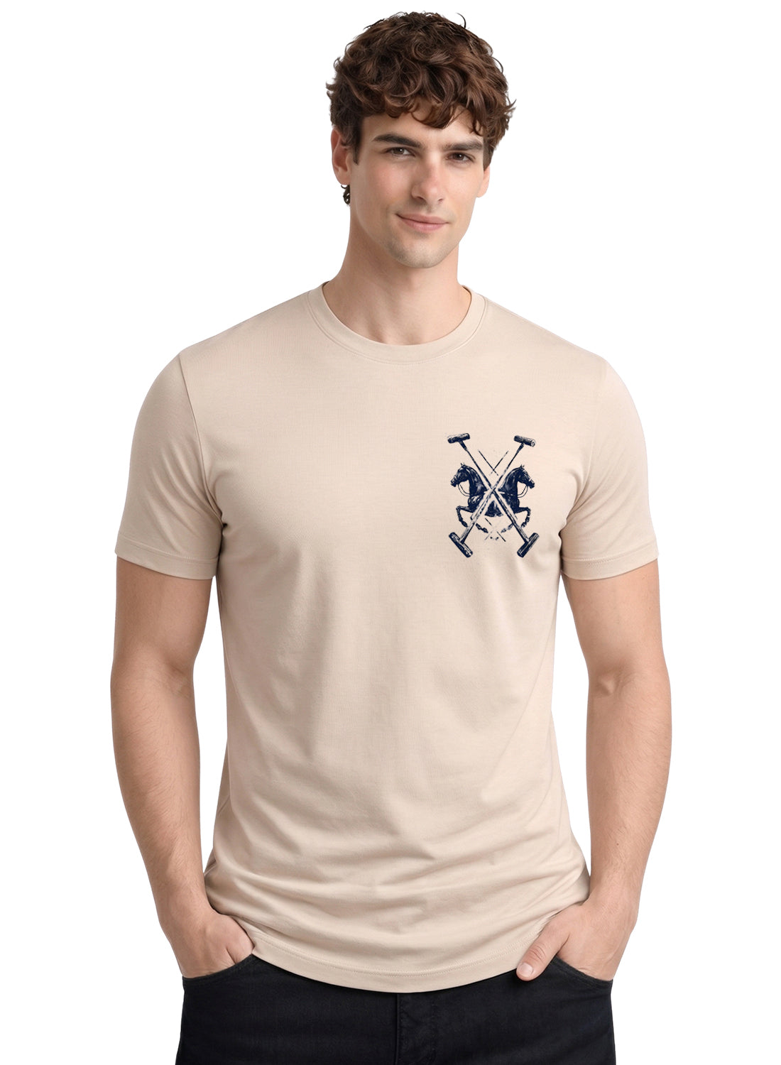 Men Beige Polo Crest Printed T-Shirt