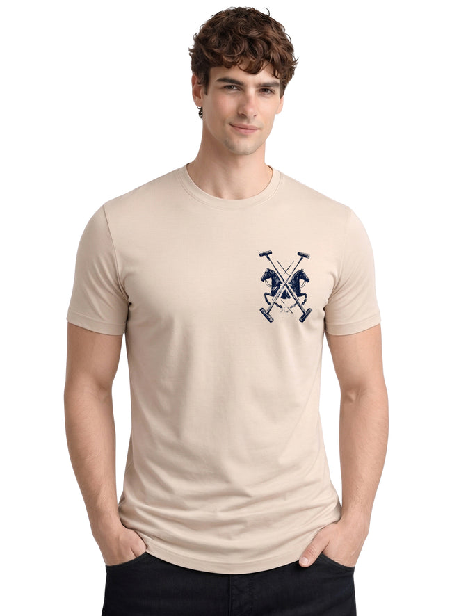 Men Beige Polo Crest Printed T-Shirt