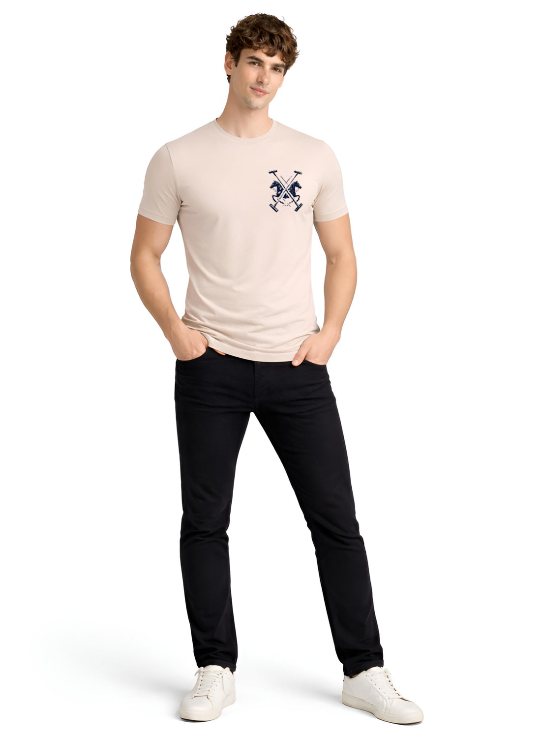 Men Beige Polo Crest Printed T-Shirt