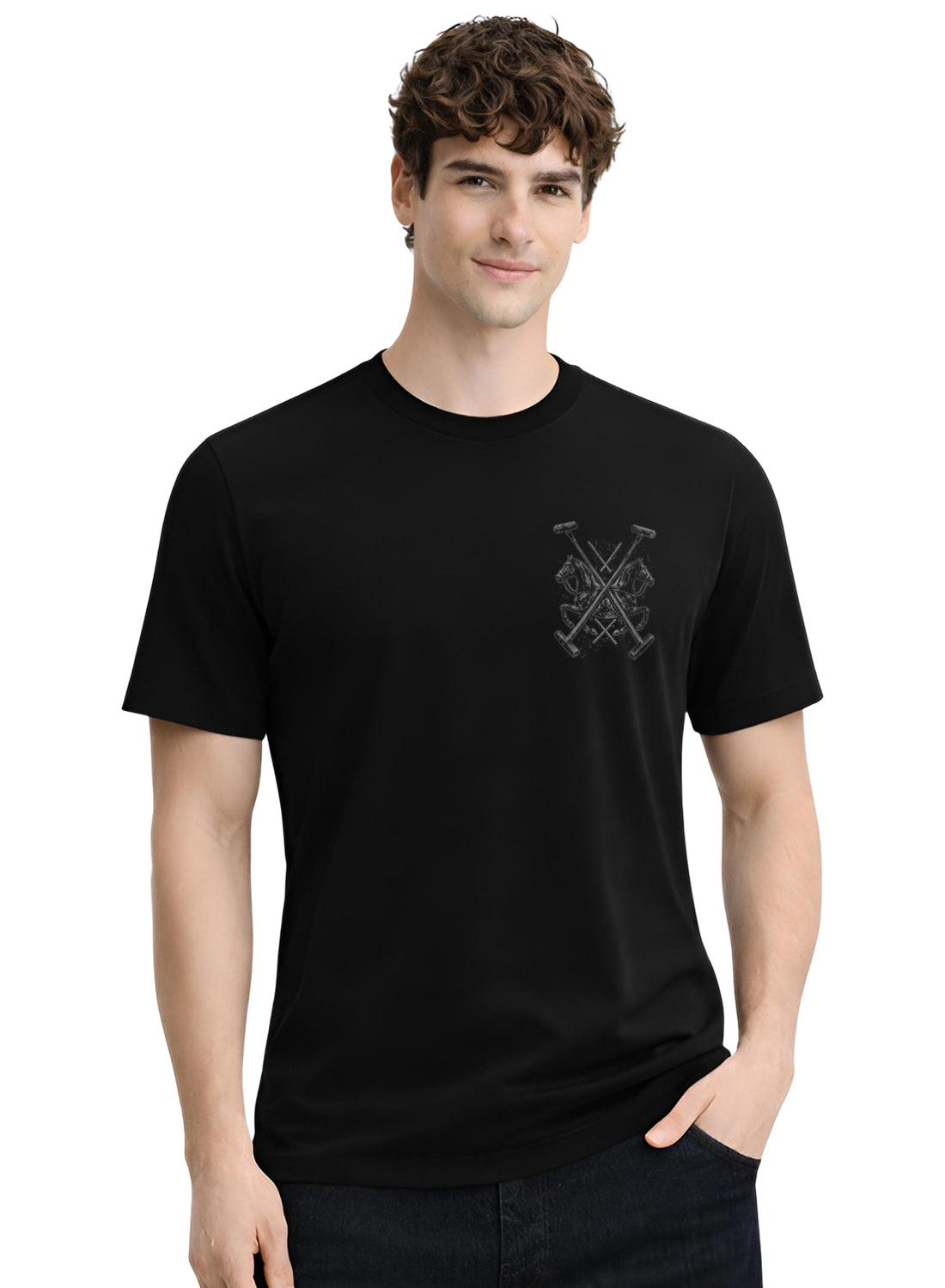 Men Black Polo Crest Printed T-Shirt