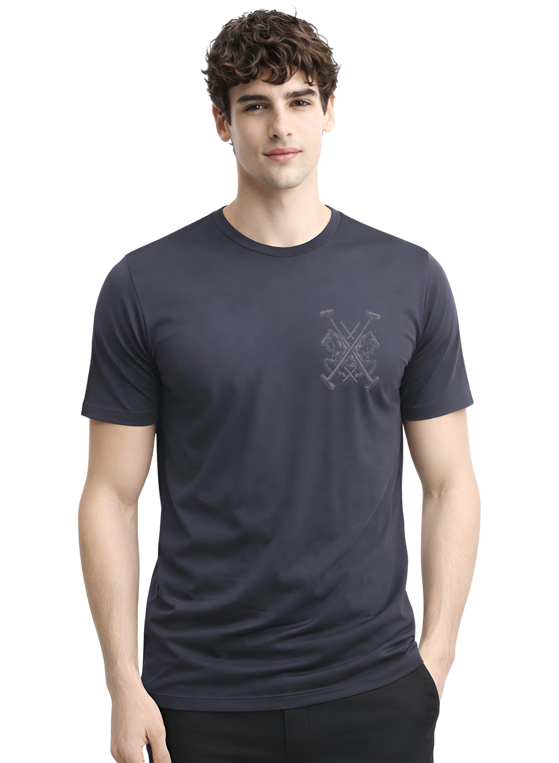 Men Grey Polo Crest Printed T-Shirt