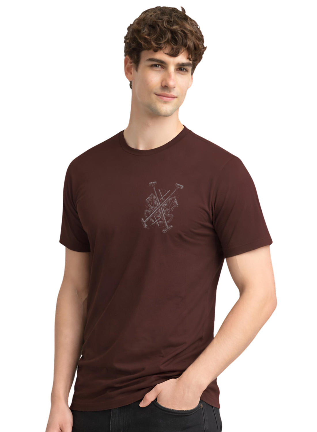 Men Brown Polo Crest Printed T-Shirt