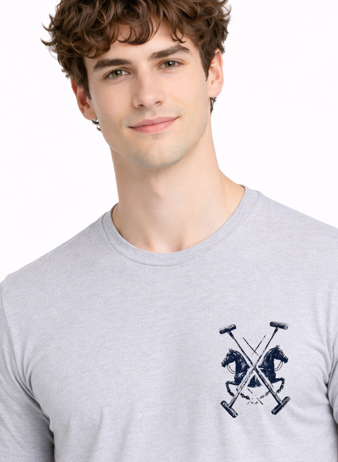 Men Grey Polo Crest Printed T-Shirt