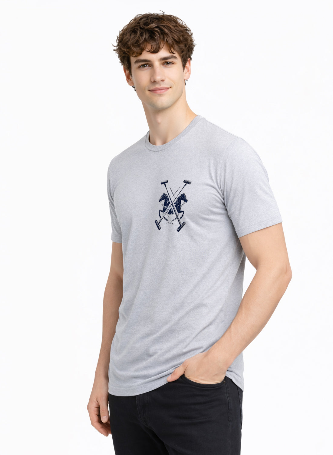 Men Grey Polo Crest Printed T-Shirt