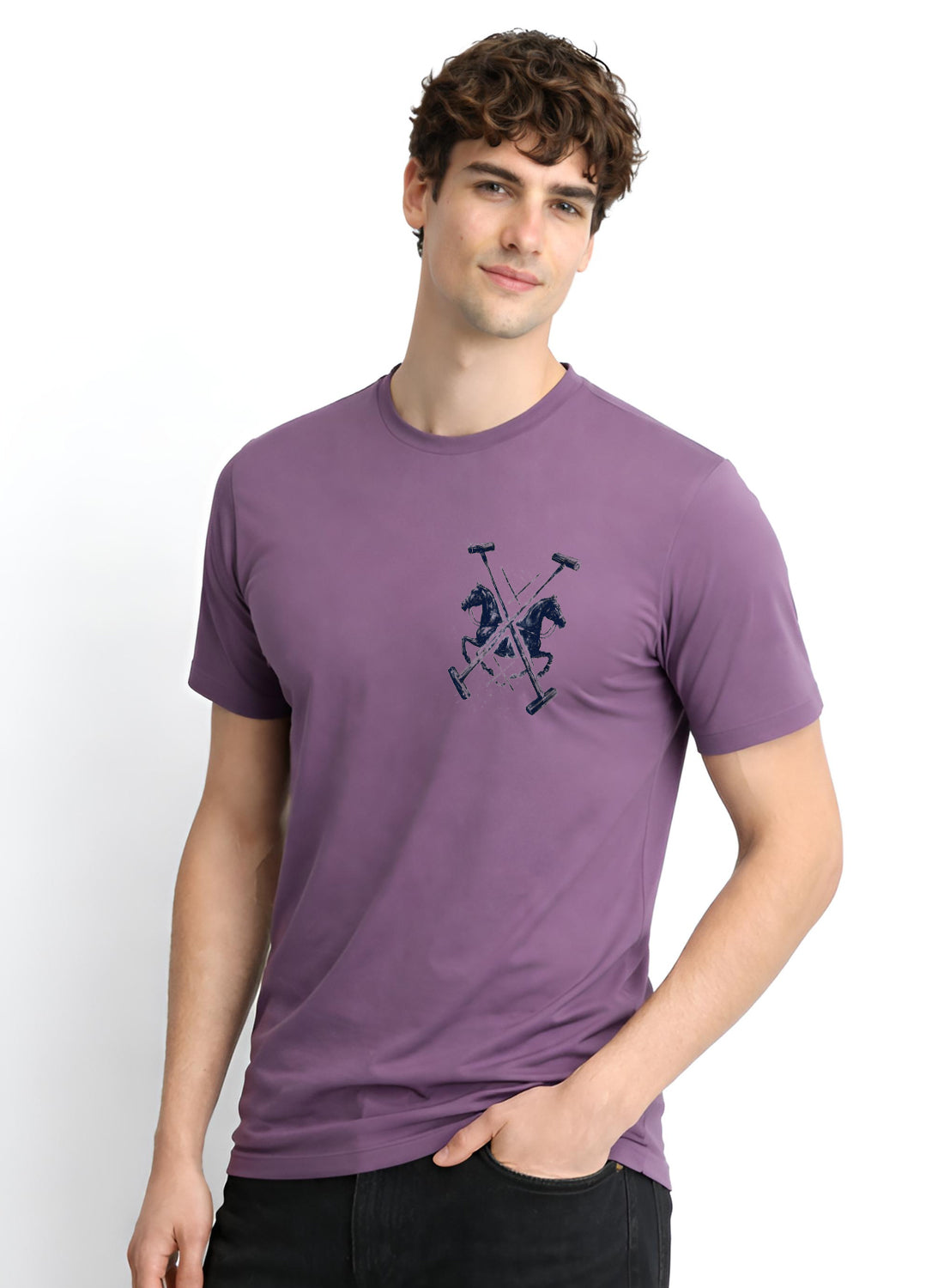 Men Lilac Polo Crest Printed T-Shirt
