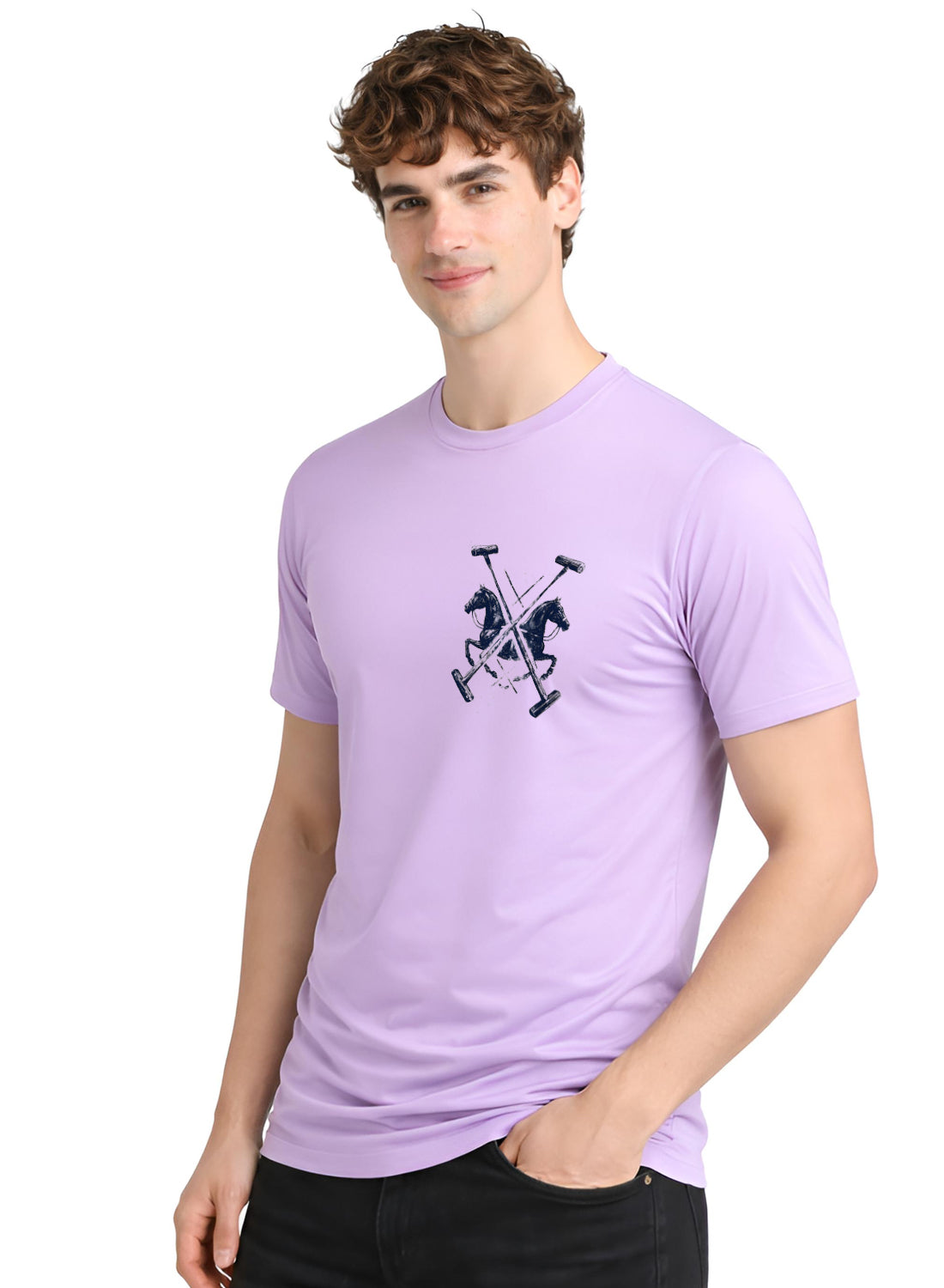 Men Lavender Polo Crest Printed T-Shirt