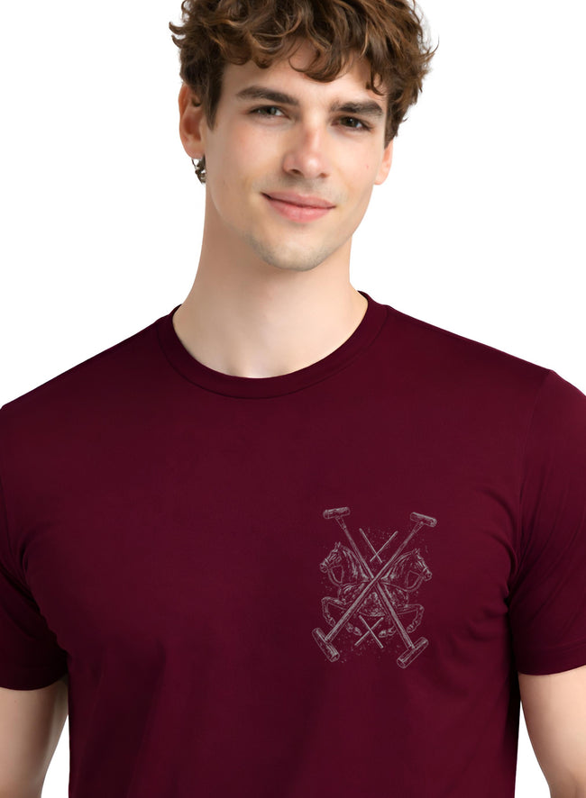 Men Maroon Polo Crest Printed T-Shirt