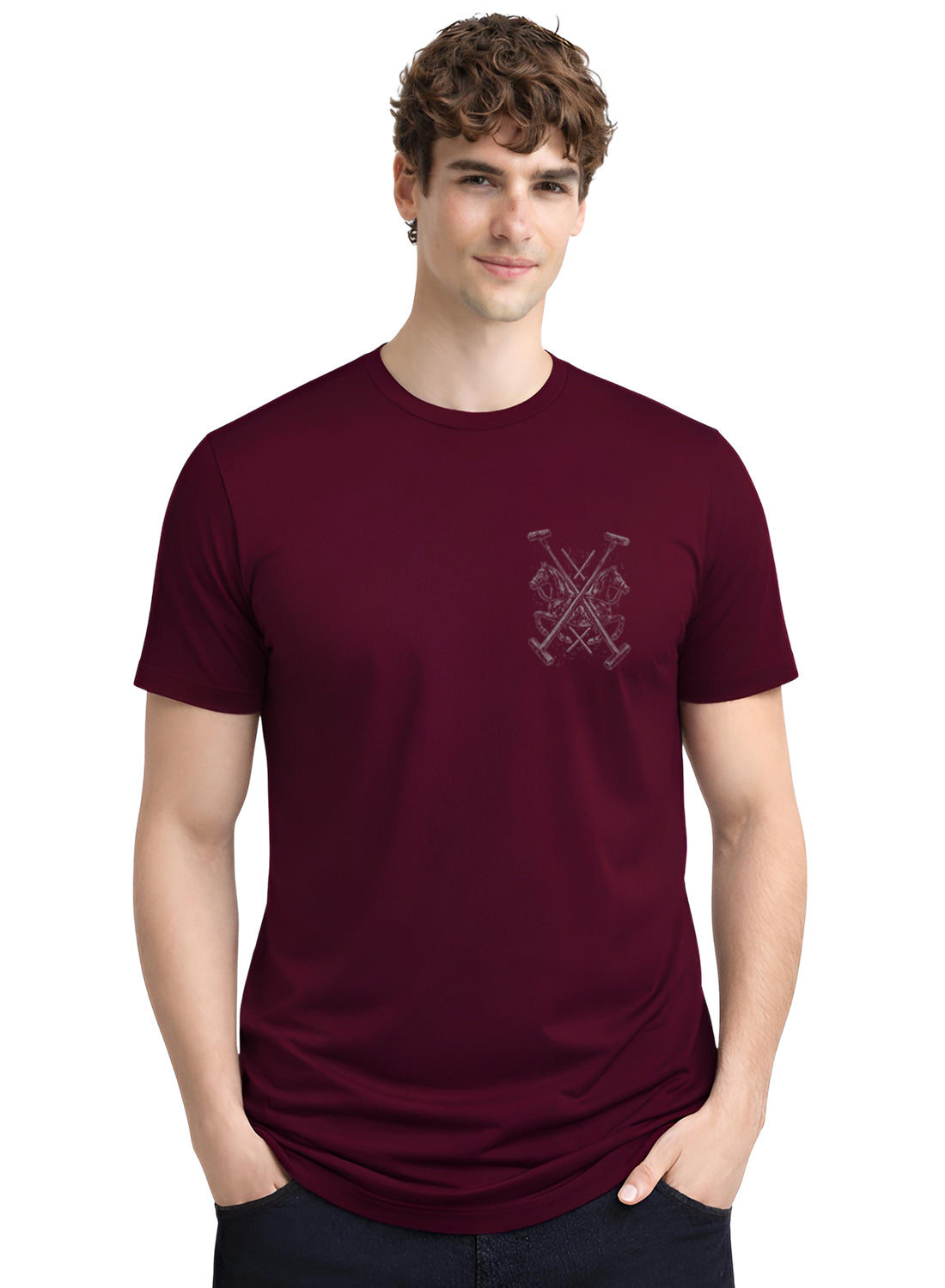 Men Maroon Polo Crest Printed T-Shirt