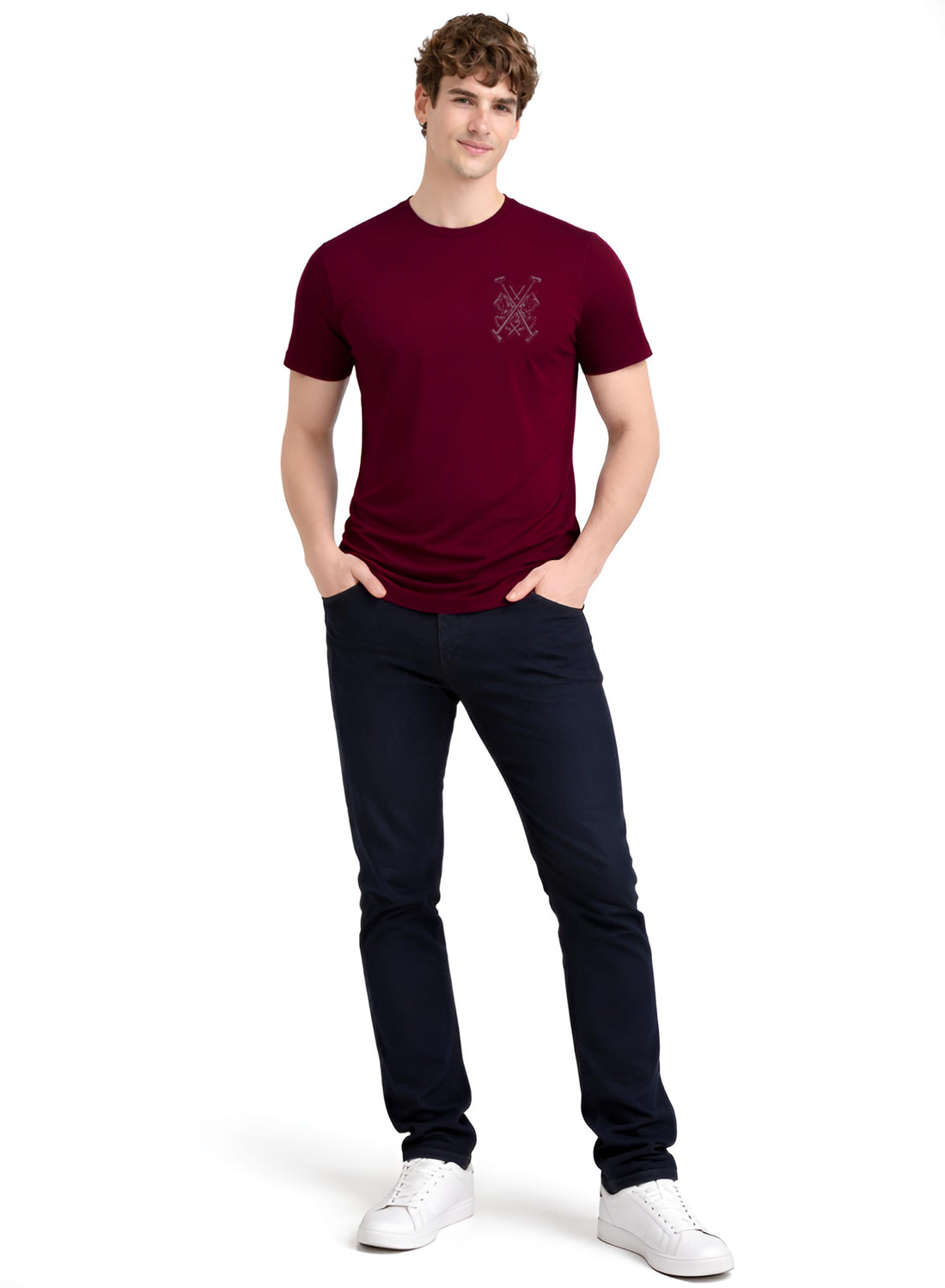 Men Maroon Polo Crest Printed T-Shirt