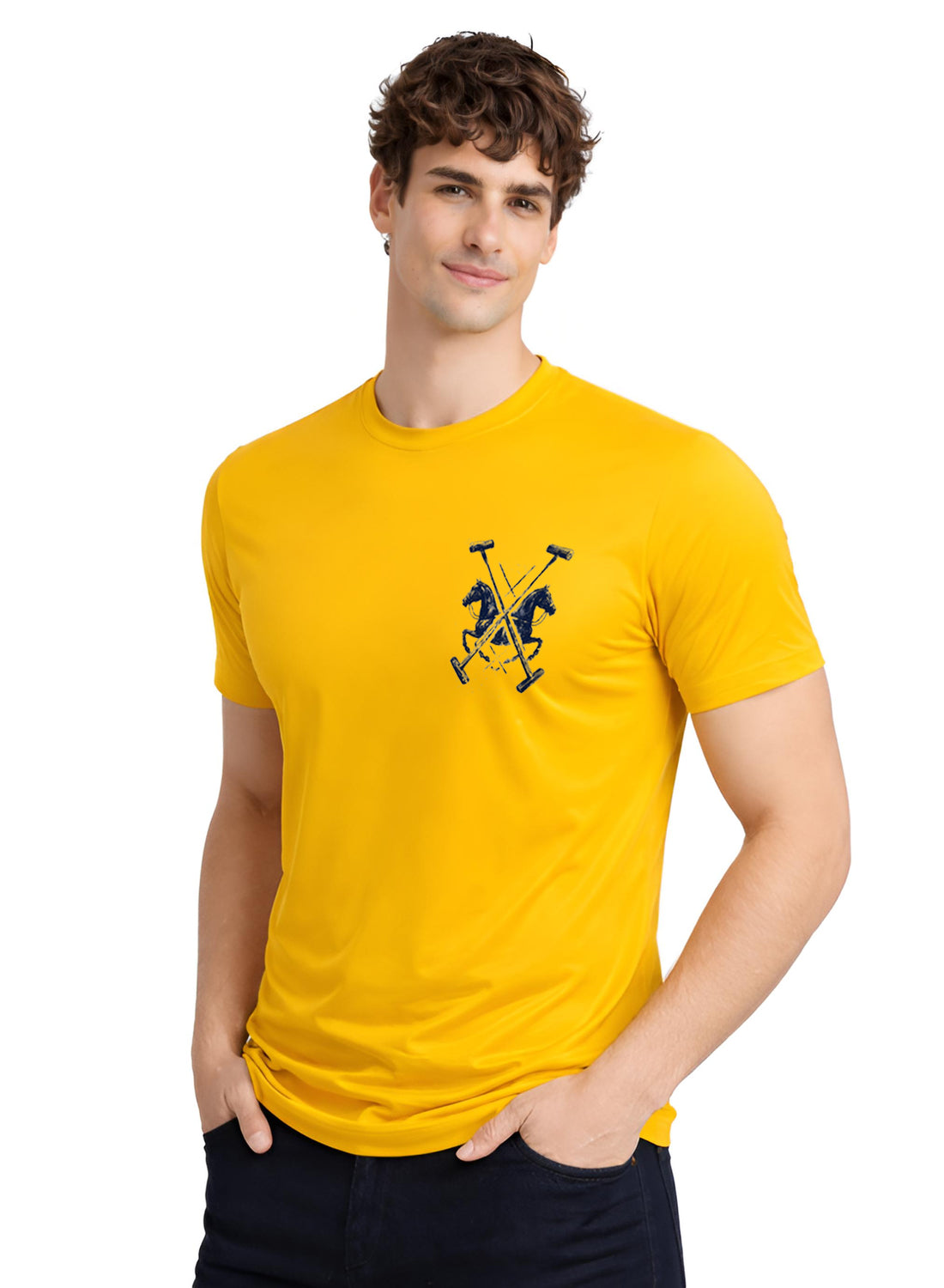 Men Mustard Polo Crest Printed T-Shirt