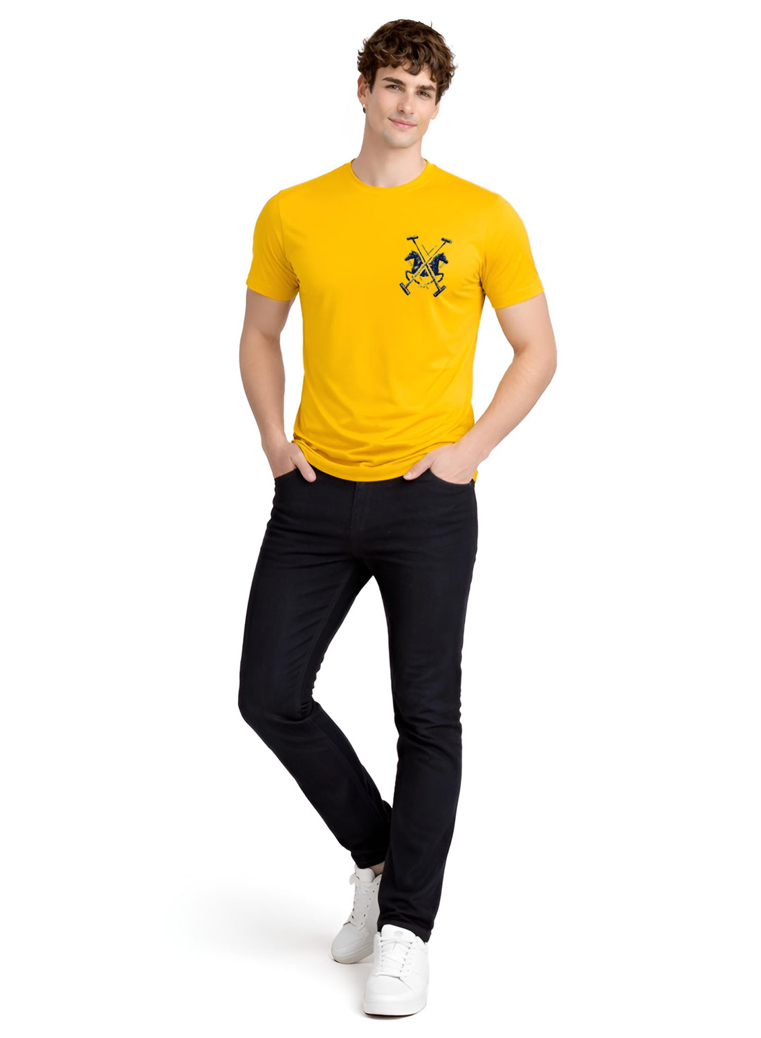 Men Mustard Polo Crest Printed T-Shirt