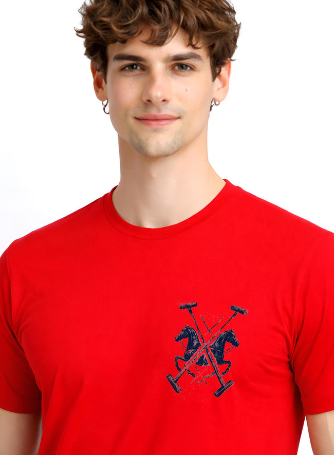 Men Red Polo Crest Printed T-Shirt