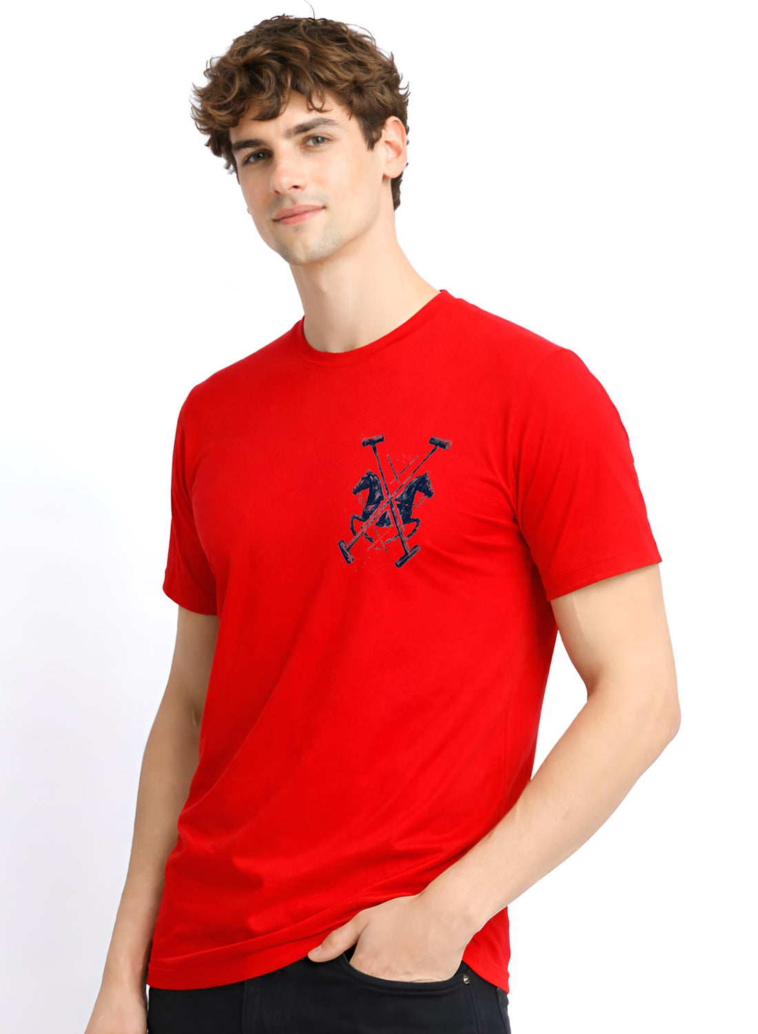 Men Red Polo Crest Printed T-Shirt