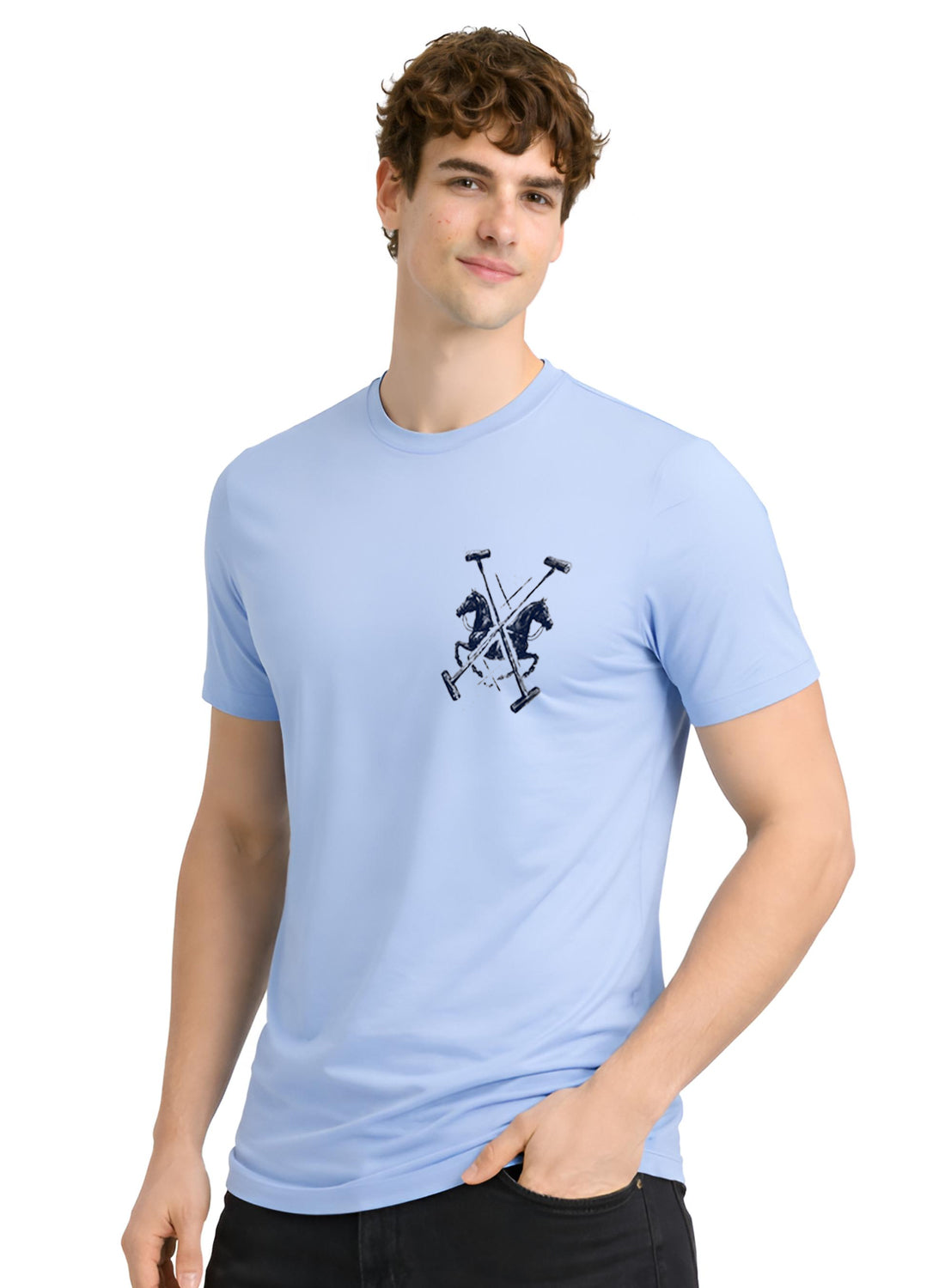 Men Blue Polo Crest Printed T-Shirt
