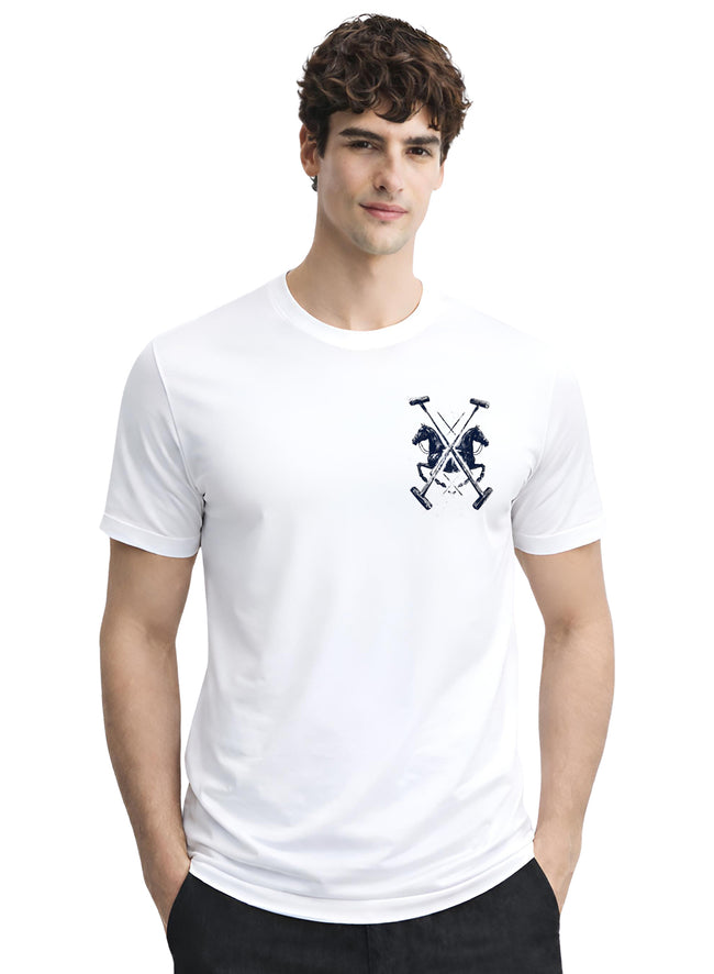 Men White Polo Crest Printed T-Shirt